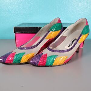 Jasmin Collection Multi Color Snakeskin Leather Pumps Size 7 1/2
